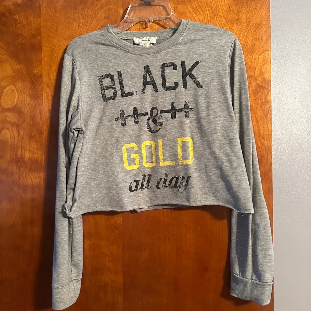 "Black and Gold All Day" Gray cropped crewneck